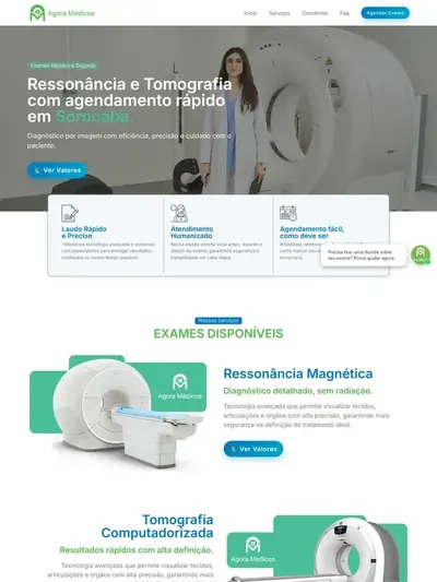 Página inicial do site da clínica Agora Médicos, de exames de imagem