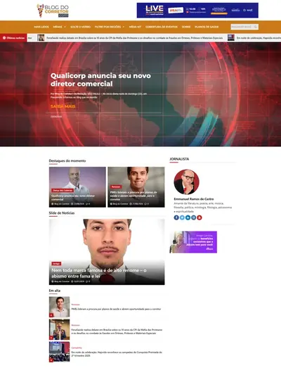 Página inicial do Blog do Corretor, portal de notícias do mercado de planos de saúde
