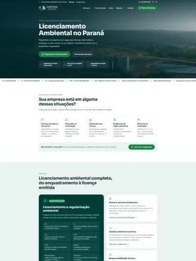 Página inicial do site da Cantoia, de consultoria e licenciamento ambiental para empresas do Paraná, em Maringá e Ponta Grossa