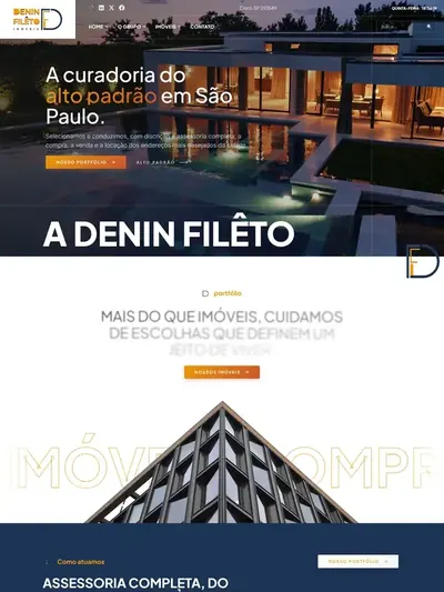 Página inicial do site da Denin Filêto, de imóveis de alto padrão em São Paulo
