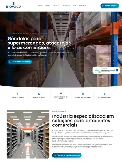 Página inicial do site da Inovaço, indústria de gôndolas para supermercados e lojas