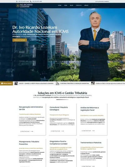 Página inicial do site do Dr. Ivo Ricardo Lozekam, especialista em ICMS