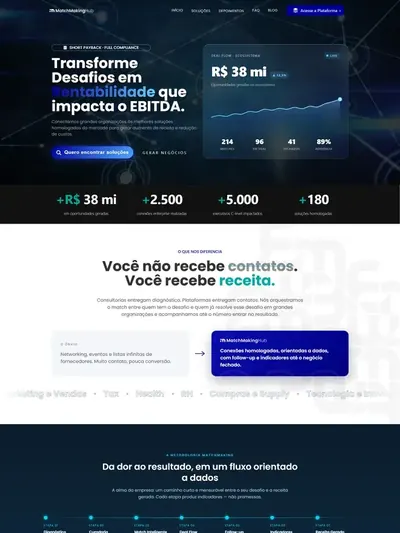Página inicial do site da MatchMaking Hub, de geração de negócios entre empresas