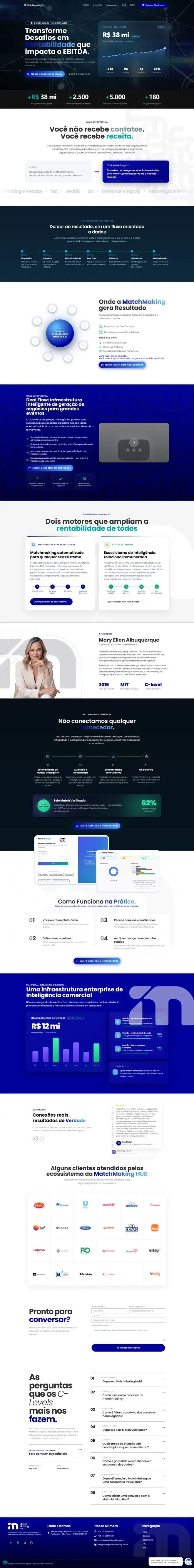 Página inicial do site da MatchMaking Hub, de geração de negócios entre empresas