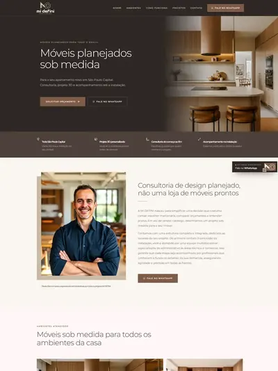 Página inicial do site da Mi Defini, de móveis planejados e design de interiores sob medida em São Paulo