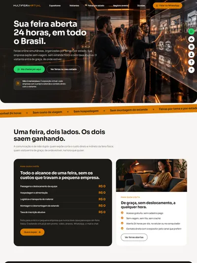Página inicial do site da Multifeira Virtual, de feiras online organizadas por tema e por estado