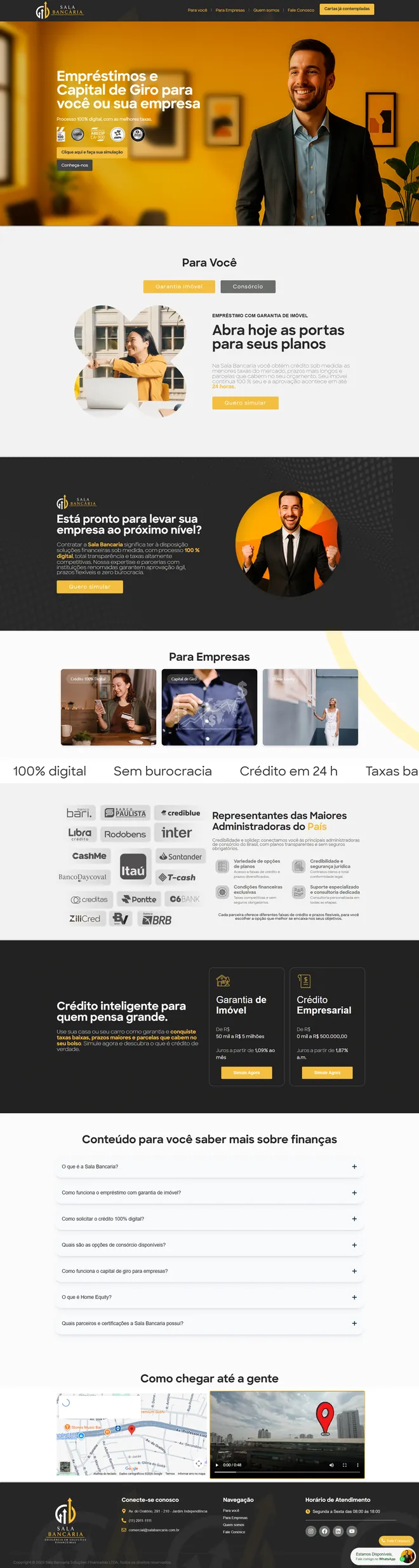 Página inicial do site da Sala Bancária, de crédito e capital de giro para empresas