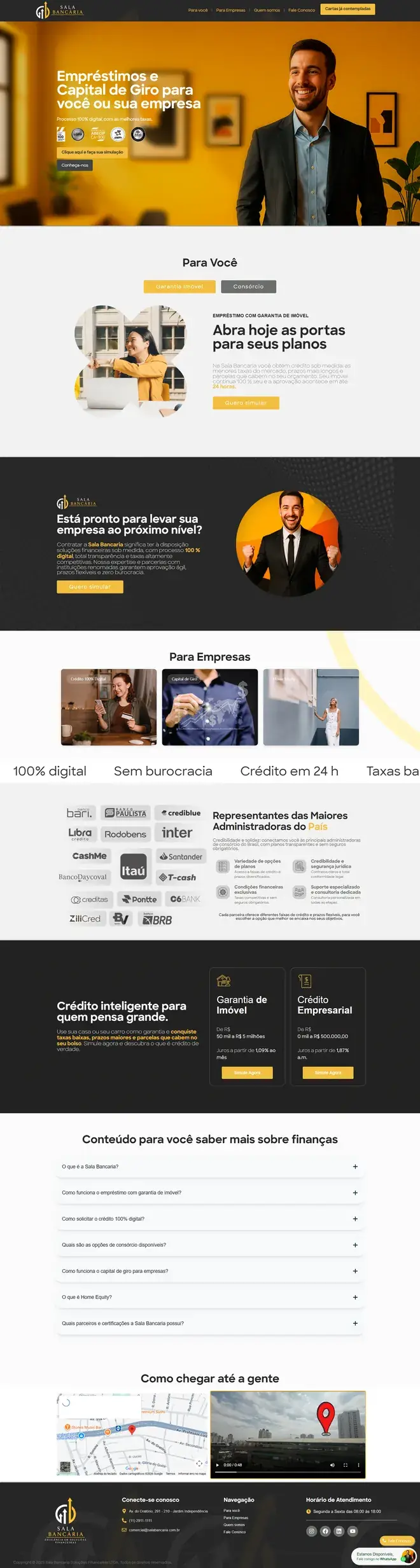 Página inicial do site da Sala Bancária, de crédito e capital de giro para empresas
